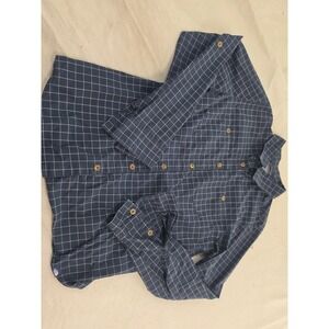 The North Face Womens Blue Grid Plaid Button Down Shirt Medium Long Sleeve Hikin